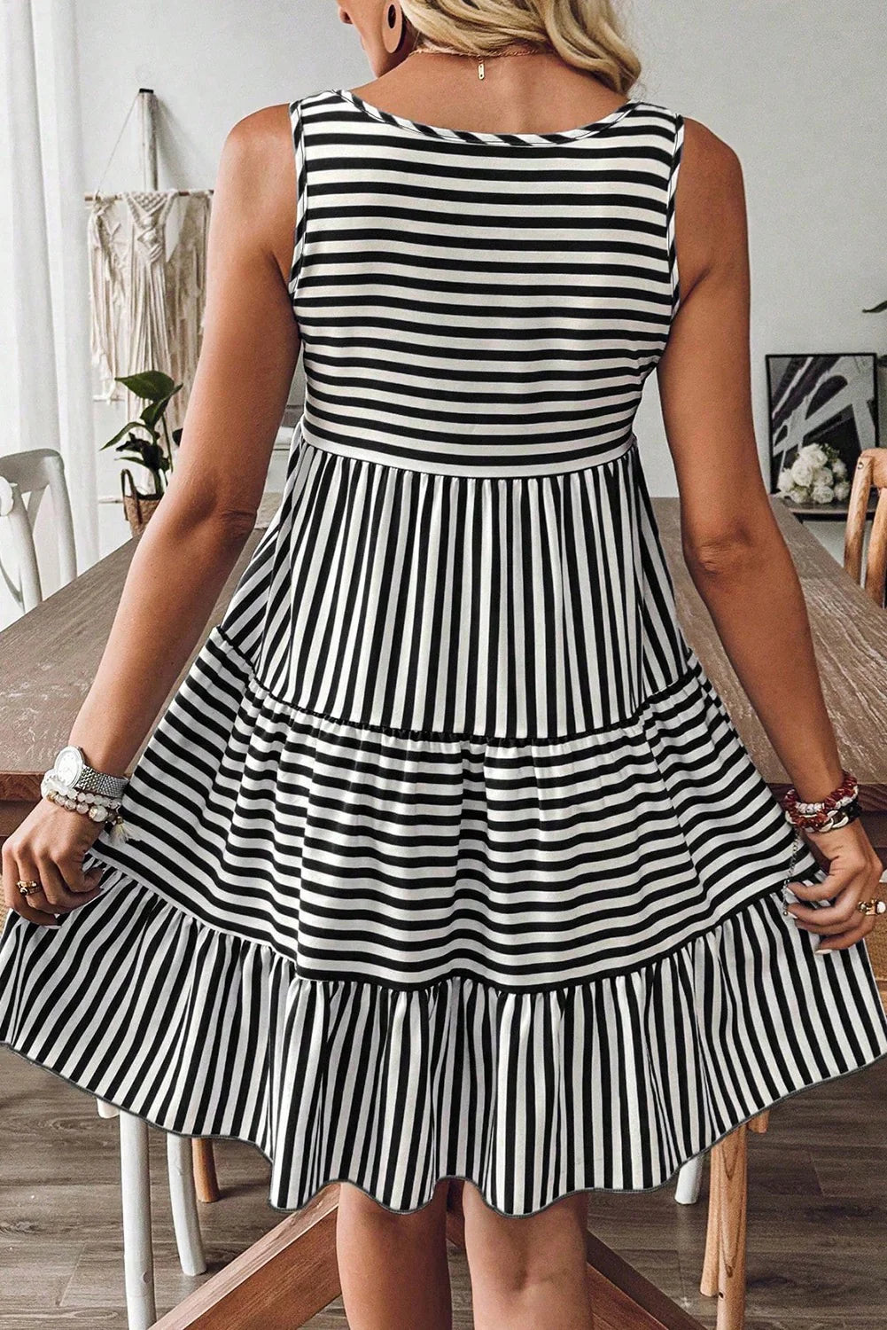 Black Striped U Neck Dress May.
