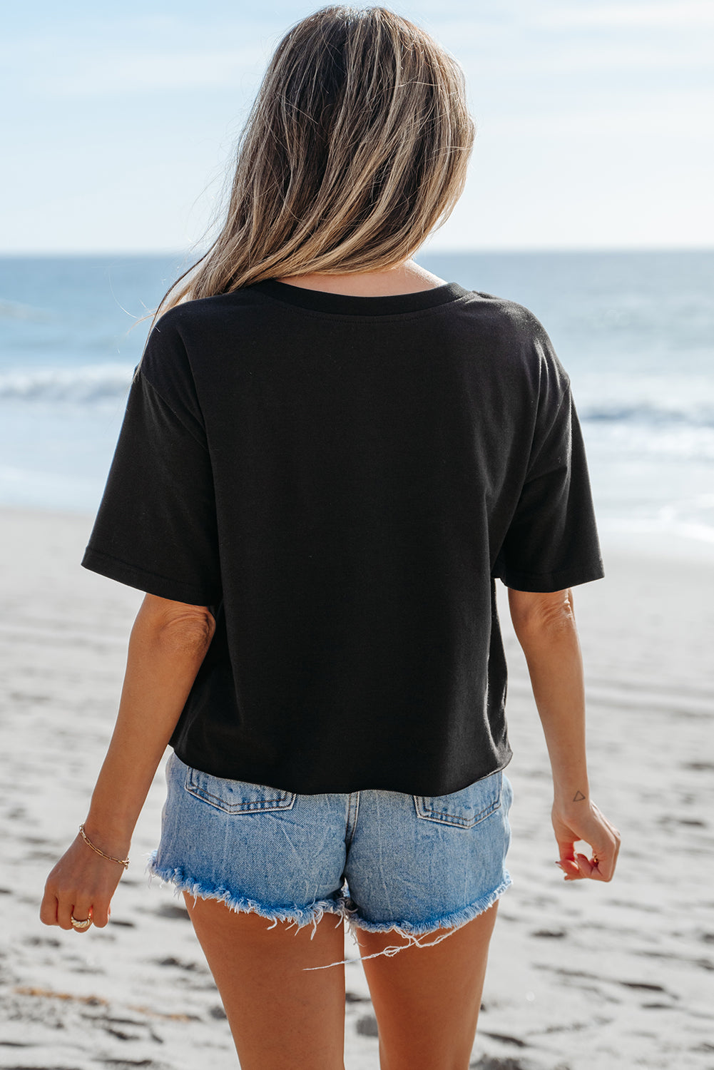 Daily Deal - Black Checkerboard Peace Sign Printed Round Neck T Shirt