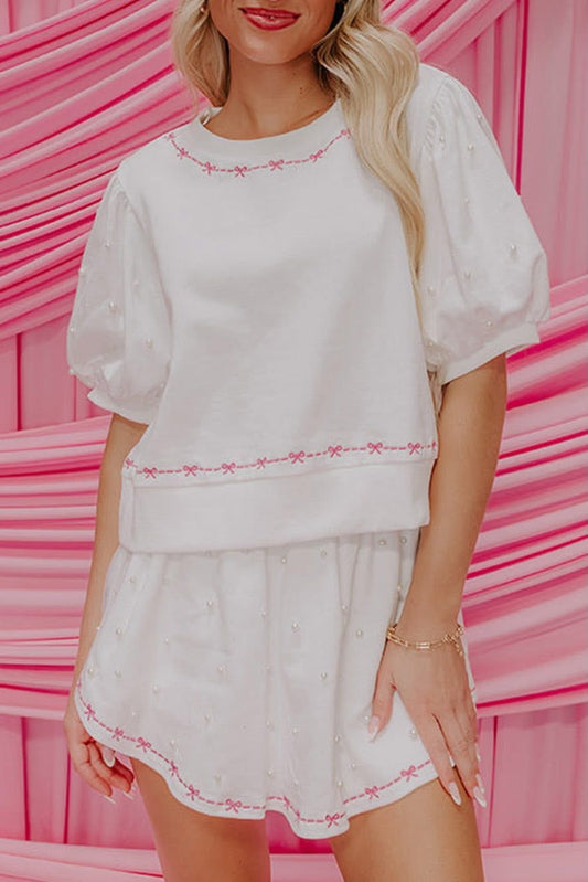 White with Pink Bow Trim Set May.