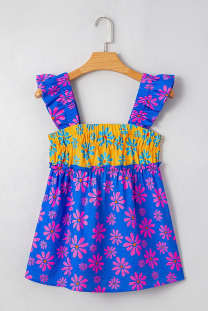 Blue Floral Flutter Tank Top May.