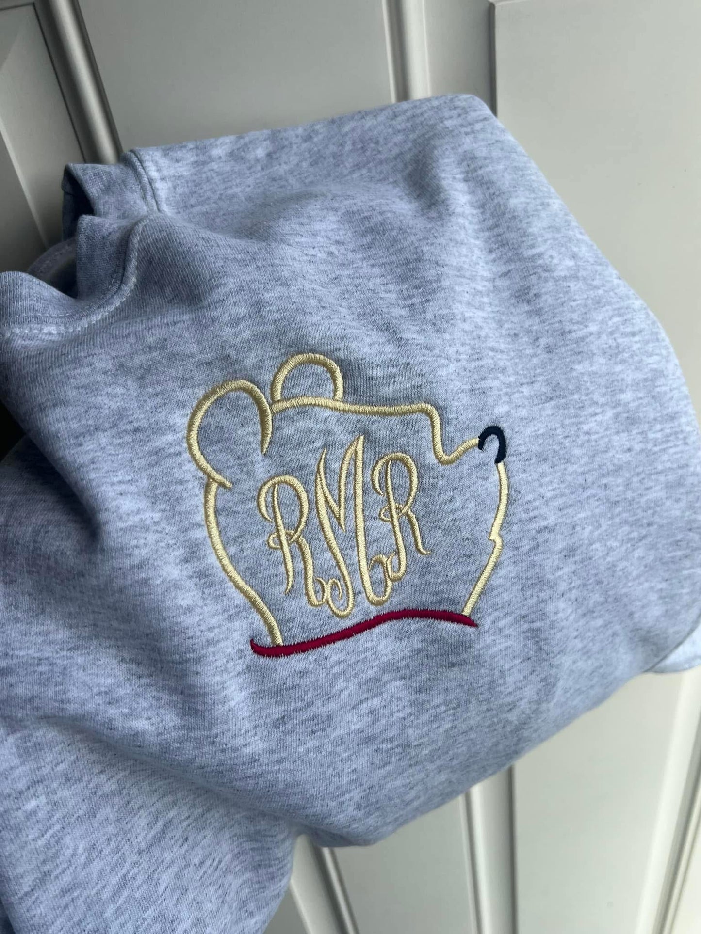 Bear Outline Monogram Embroidered Crewneck