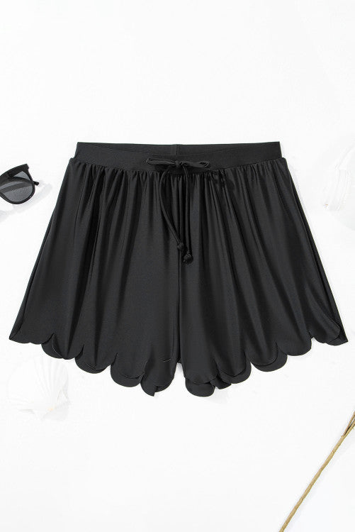 Black Scalloped Trim Beach Shorts