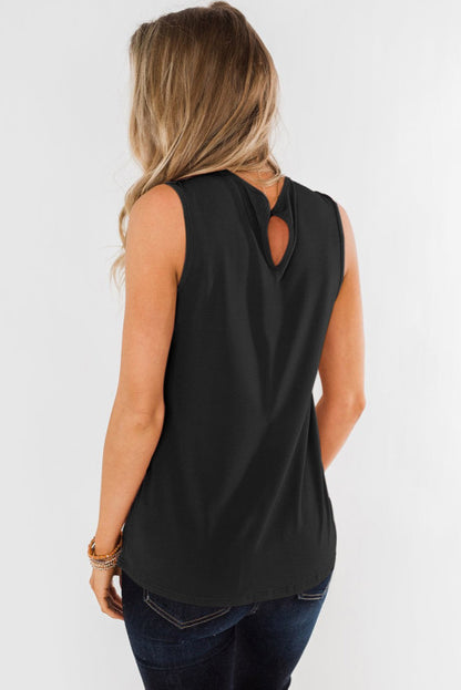 Black Pleated Round Neck Sleeveless Top