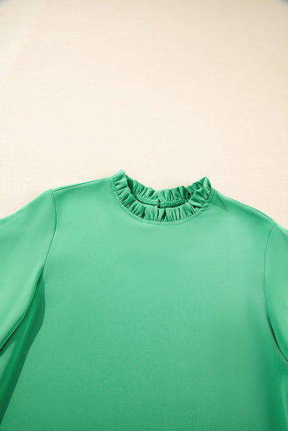 Green Frilly Round Neck Wide Half Sleeve Blouse