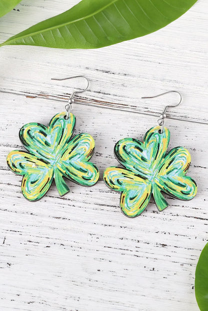 Light Green St. Patrick Painted Shamrock Shape Drop Earrings